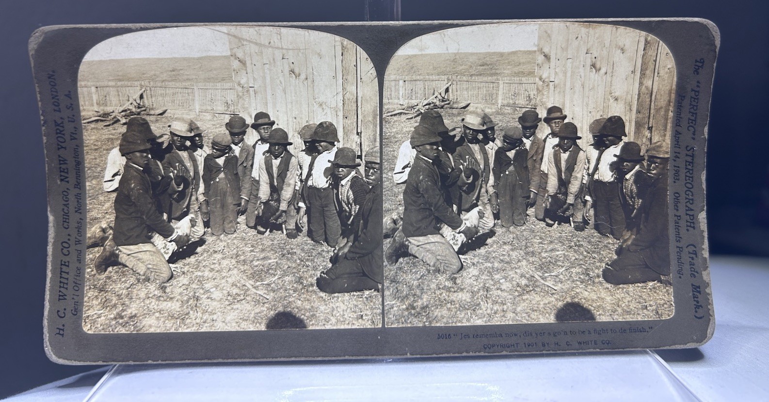 Antique 1901 H C White Stereoview Card ~ 5016 Rooster Fight ~ Farm Antique 1901 H C White Stereoview Card ~ 5016 Rooster Fight ~ Farm