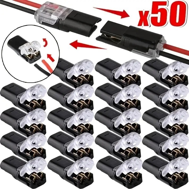 2 Pin LED Strip Light Connectors Double Wire Plug-in Connector 50/100PCS