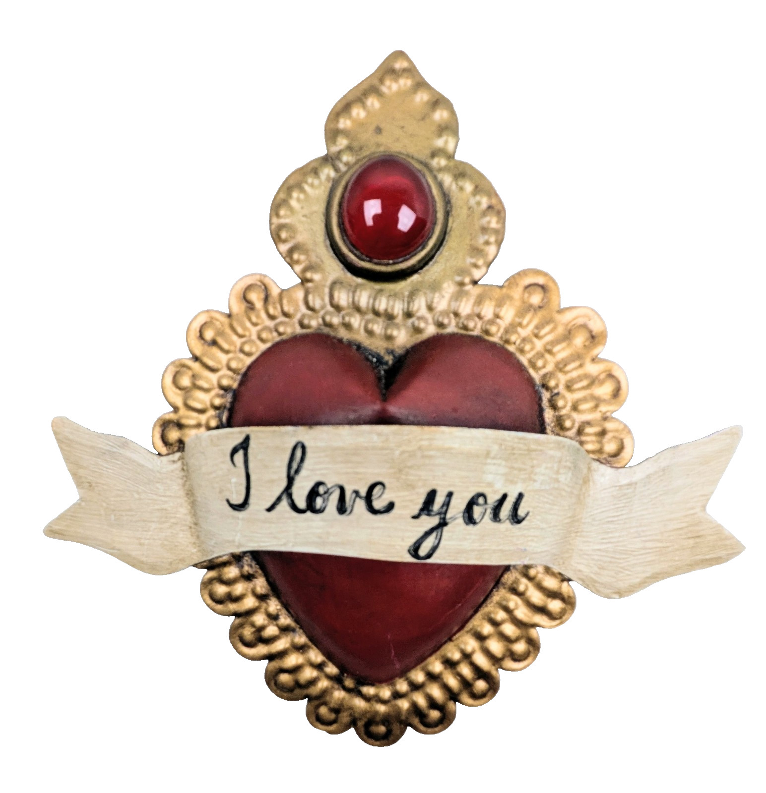 3D Mexican Folk Art Sacred Heart Corazon I Love You Handcrafted Tin Wall Hanging