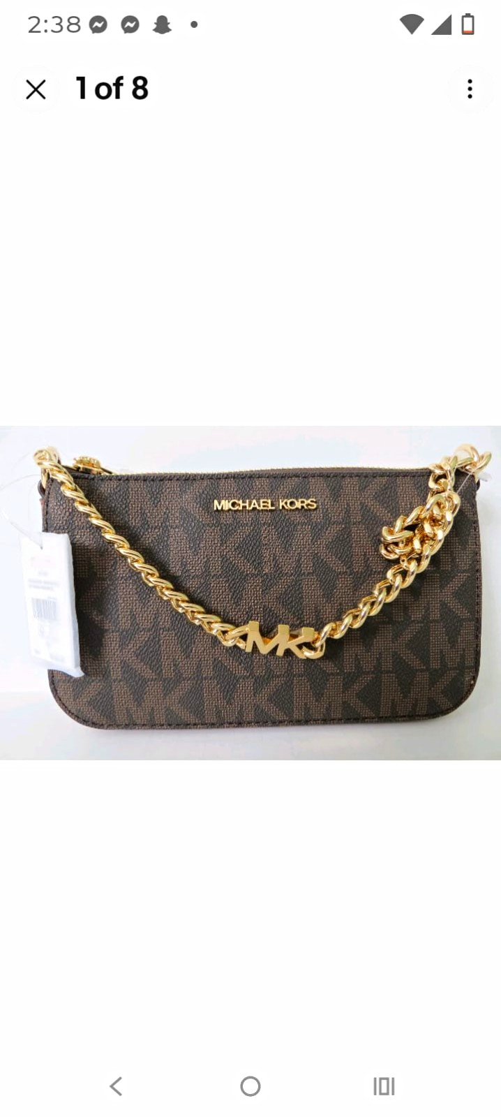 Michael Kors Brown Monogram Zip Top Crossbody Bag Gold Chain Strap Small Michael Kors Brown Monogram Zip Top Crossbody Bag Gold Chain Strap Small