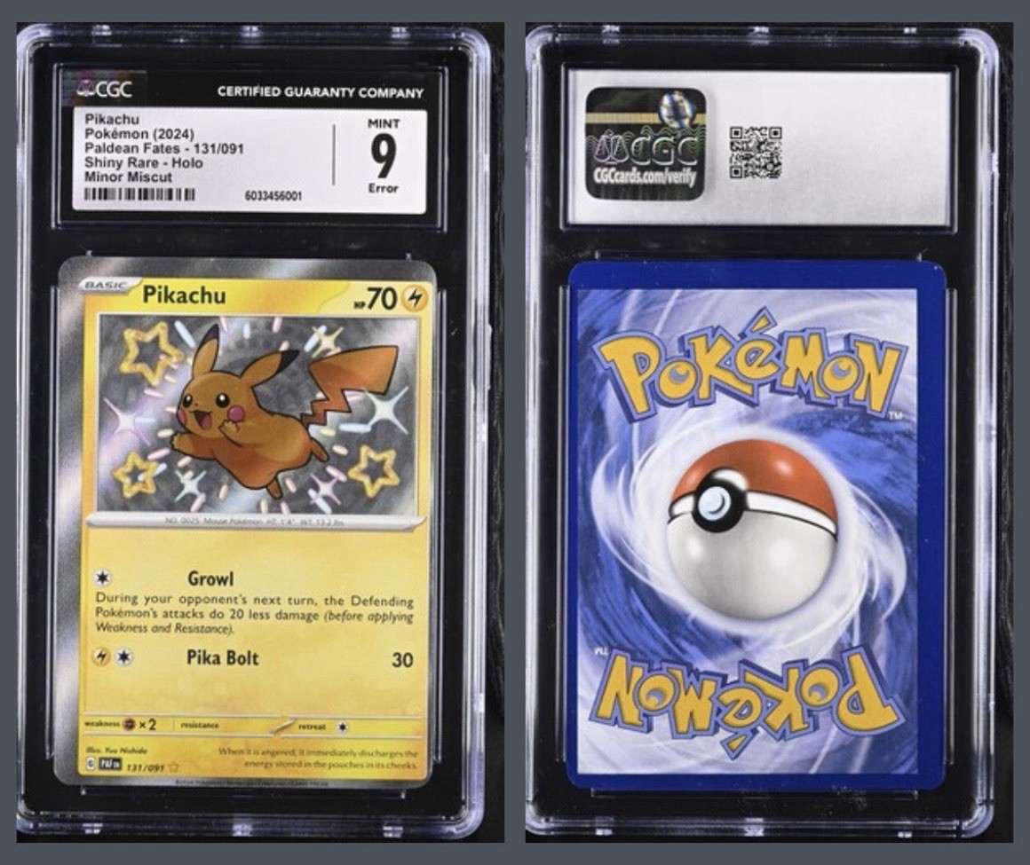 CGC Error Miscut Pikachu Paldean Fates - 131/091 Shiny Rare 1/1 CGC Error Miscut Pikachu Paldean Fates - 131/091 Shiny Rare 1/1