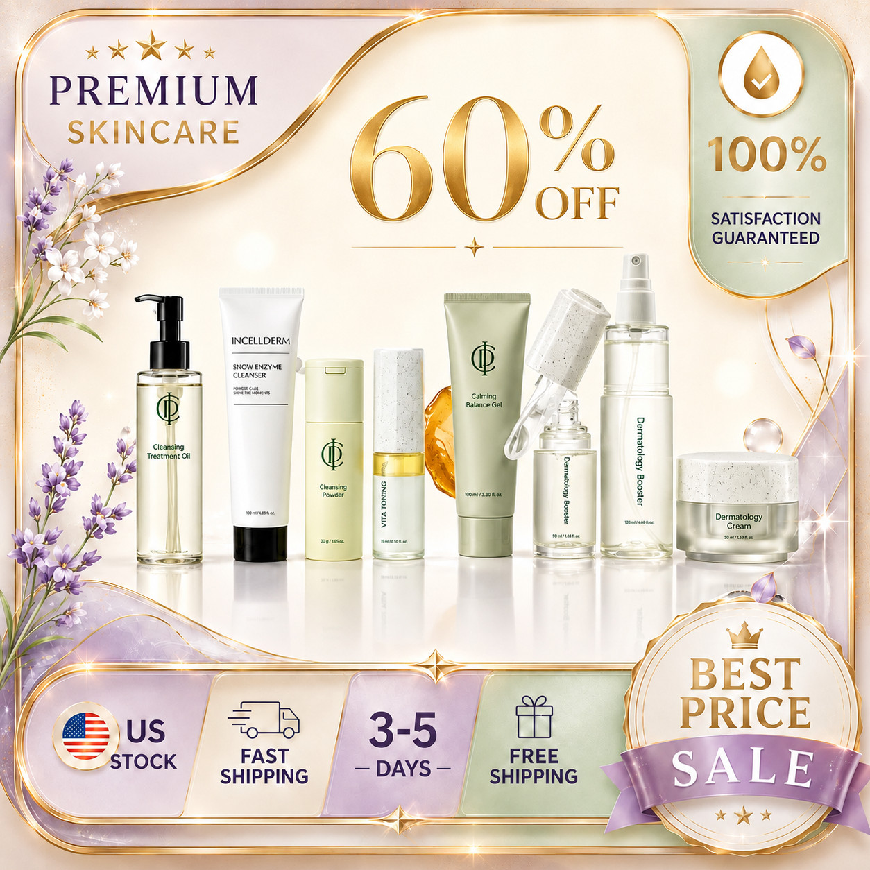 ICD Premium Skincare 8PC Set NEW Booster Serum Cream Gel Mist Cleanser
