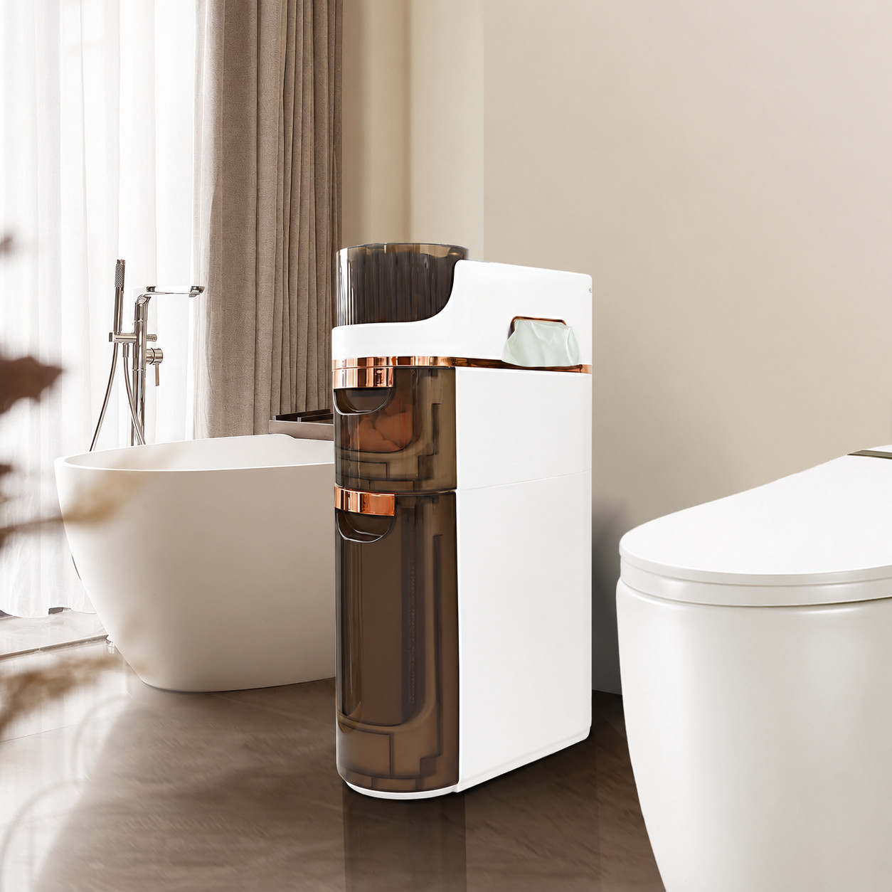 BGYMF 3-Tier Narrow Slim Bathroom Storage Cabinet,Movable,White