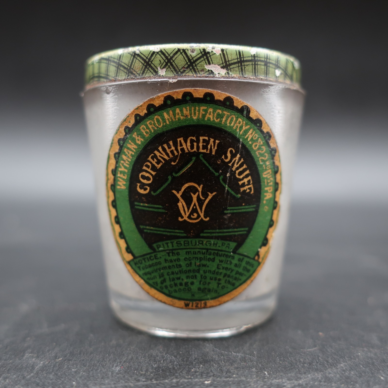 1800s TINY Copenhagen SAMPLE JAR Weyman Pittsburgh PA - MEGA RARE Antique 1800s TINY Copenhagen SAMPLE JAR Weyman Pittsburgh PA - MEGA RARE Antique