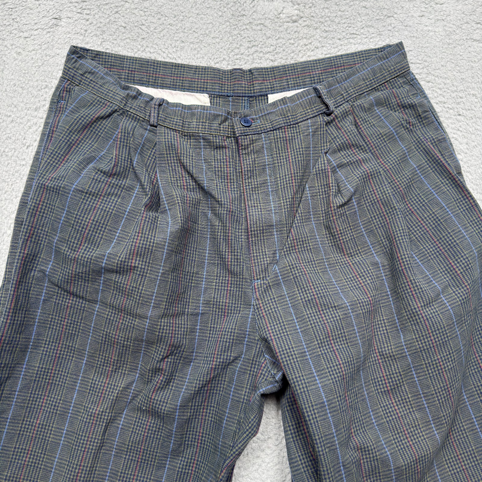 VTG 90s Gap Pants Mens 38x32 (ACT 34x30) Green  Plaid Pleated MADE IN USA Cuffed