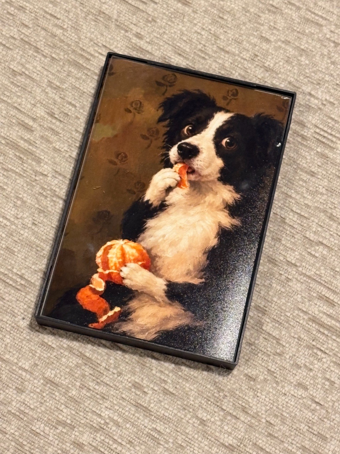 Dog Peeling Orange Framed Art Print 4x6 — Funny Vintage Dog Wall Decor