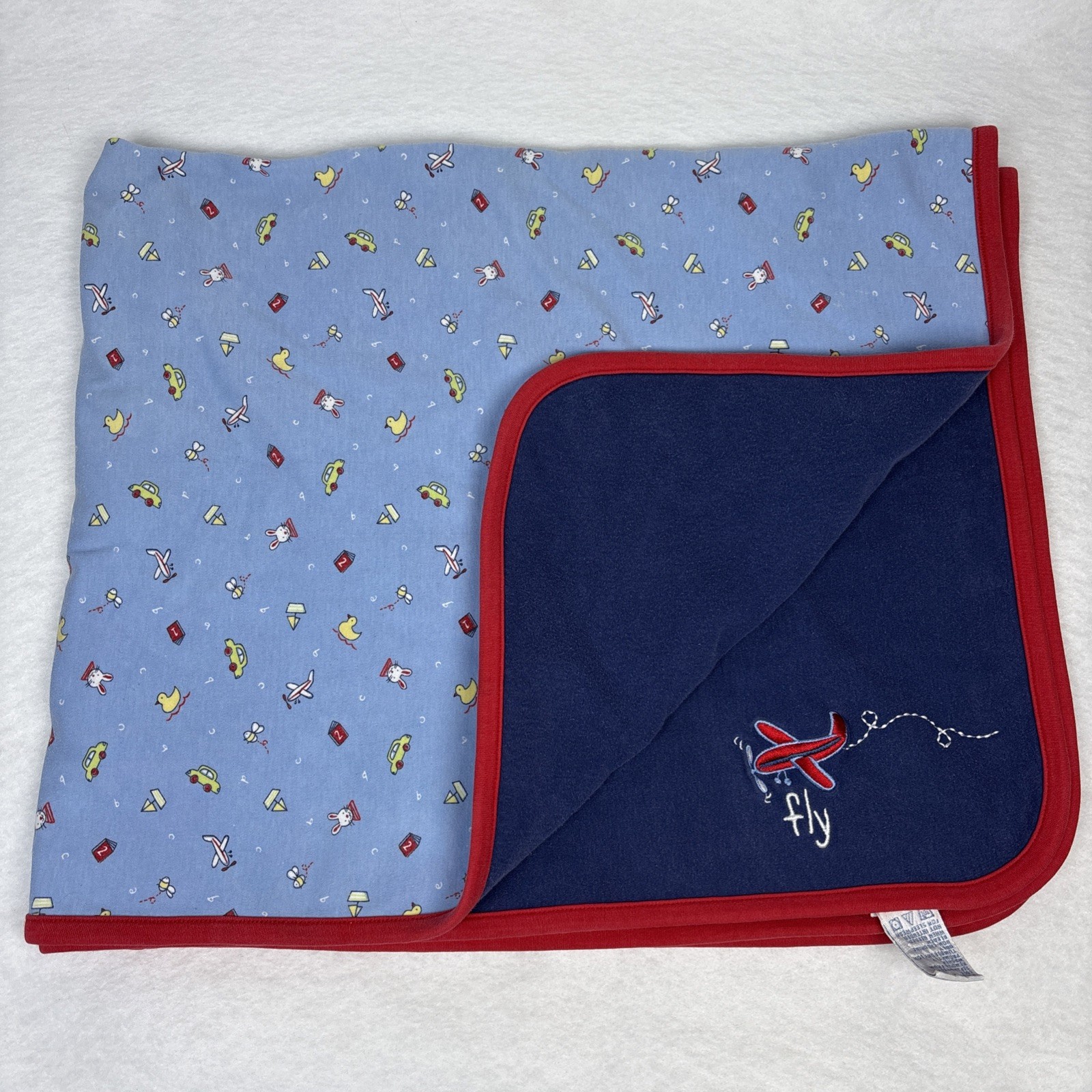 Vintage 2001 Gymboree Baby Blanket Drive Fly Sail Reversible Boats Planes Cars