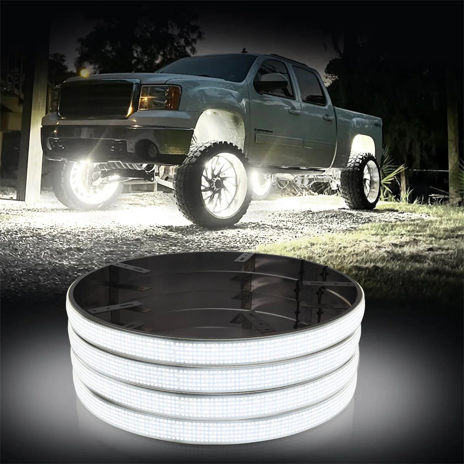 4Pc 15.5\'\' 5-Row Wheel Ring Lights Strobe Pure White LED Rim Light for Car Truck 4Pc 15.5\'\' 5-Row Wheel Ring Lights Strobe Pure White LED Rim Light for Car Truck