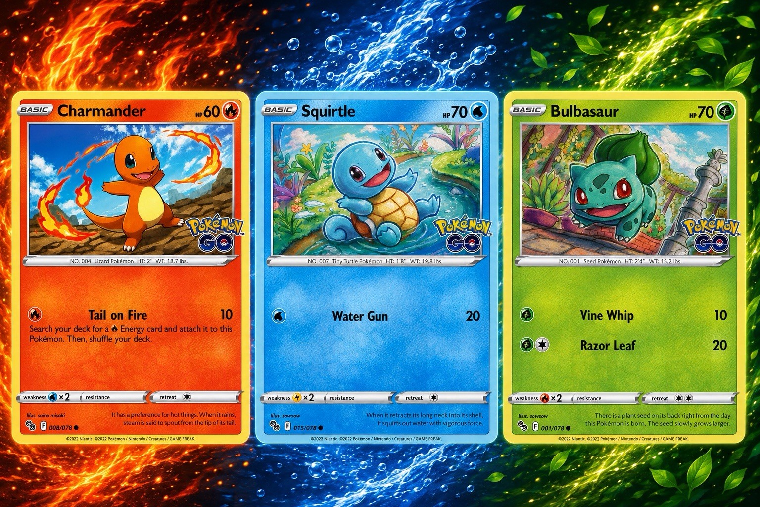 Charmander, Squirtle, Bulbasaur Set - Near Mint - Pokemon TCG