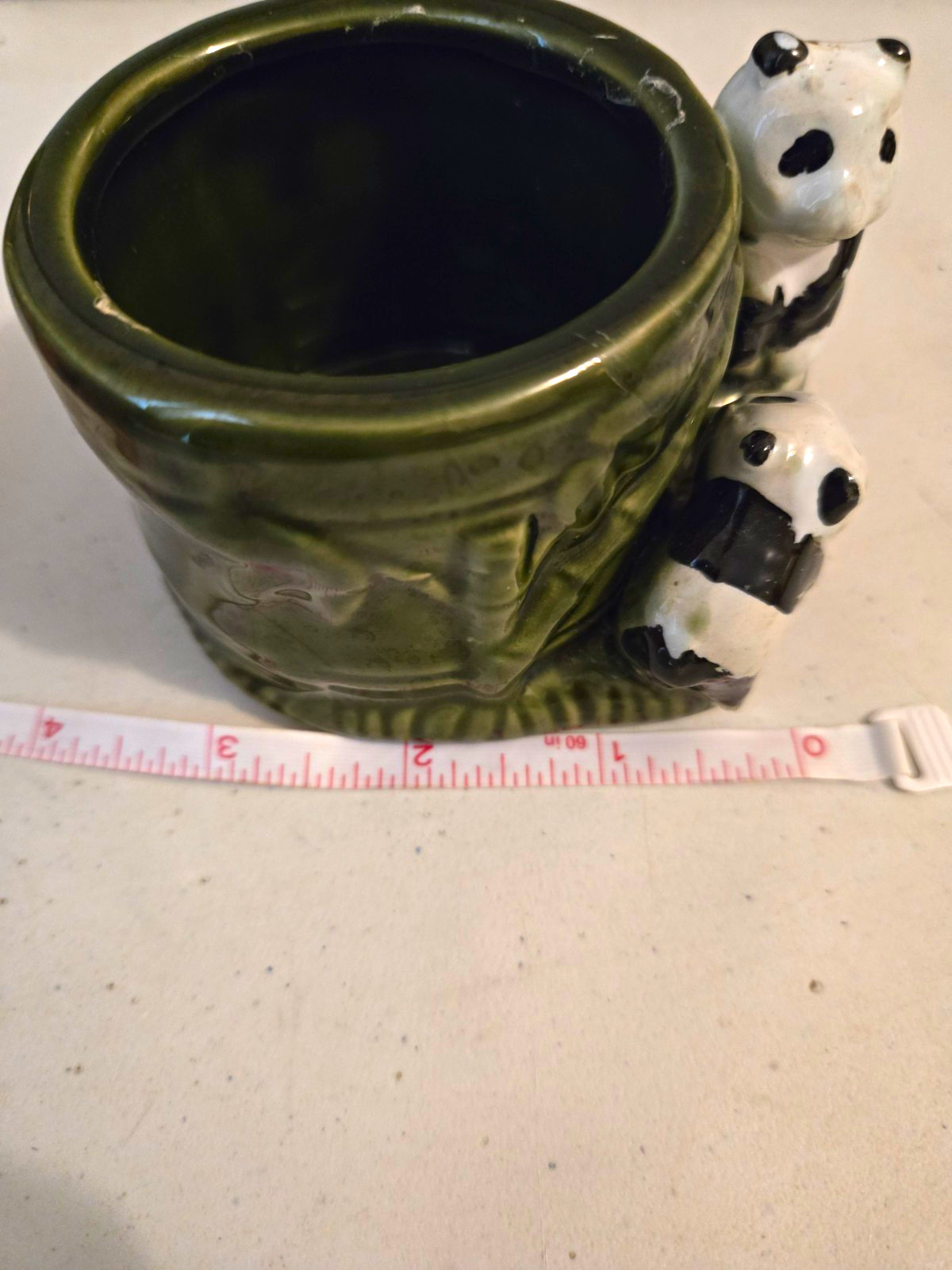 Vintage Green Ceramic Panda Planter Pot Round Glossy Finish 50's Vintage Green Ceramic Panda Planter Pot Round Glossy Finish 50's