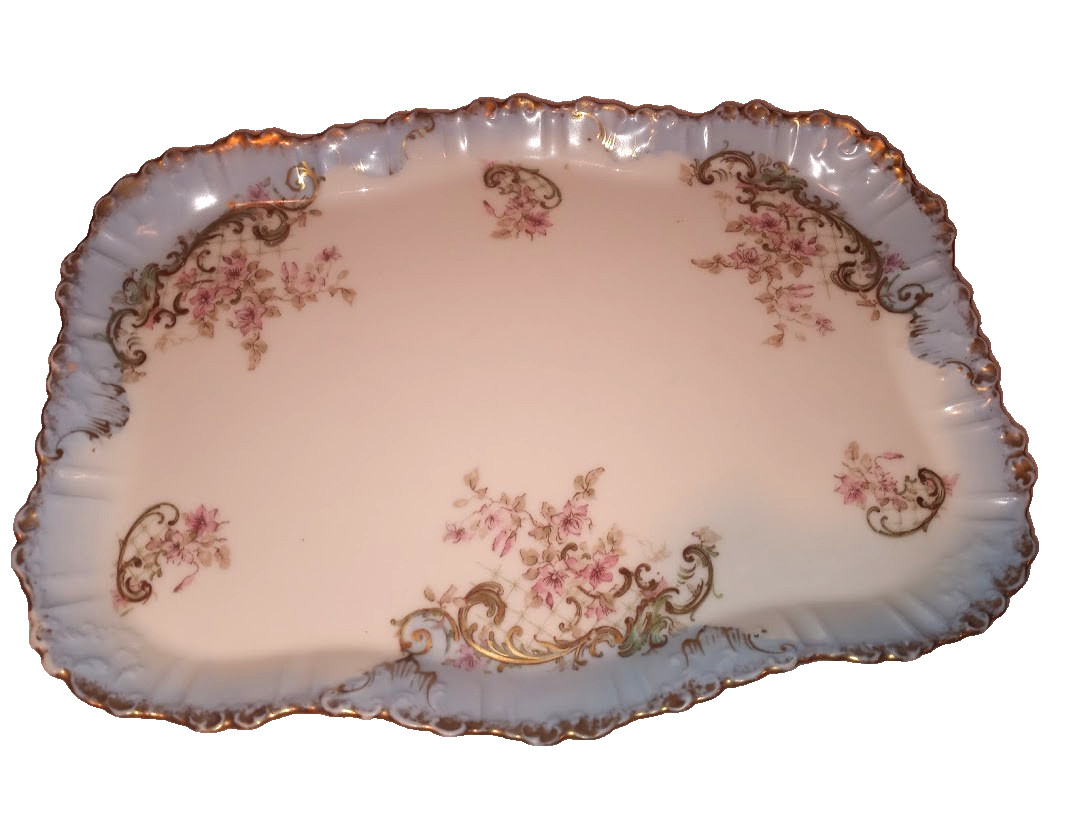 Antique LS&S Limoges Dresser Vanity Tray France Gold Scalloped Edges 11x8.5 (72 Antique LS&S Limoges Dresser Vanity Tray France Gold Scalloped Edges 11x8.5 (72