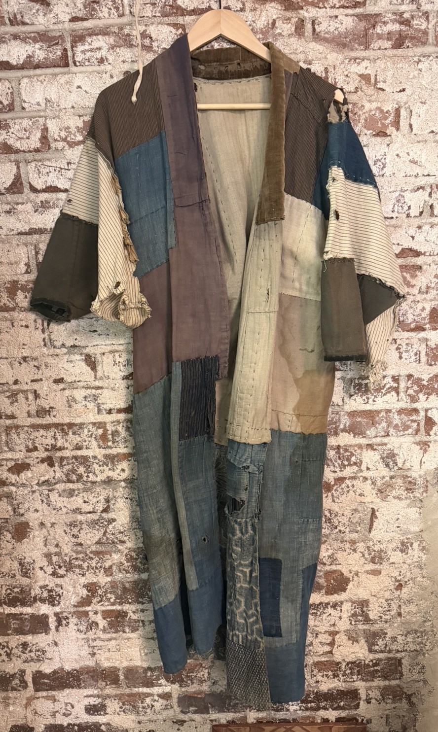 1900s Boro Antique Japanese Workwear Indigo Tsugaru Noragi Kasuri Patch Textile
