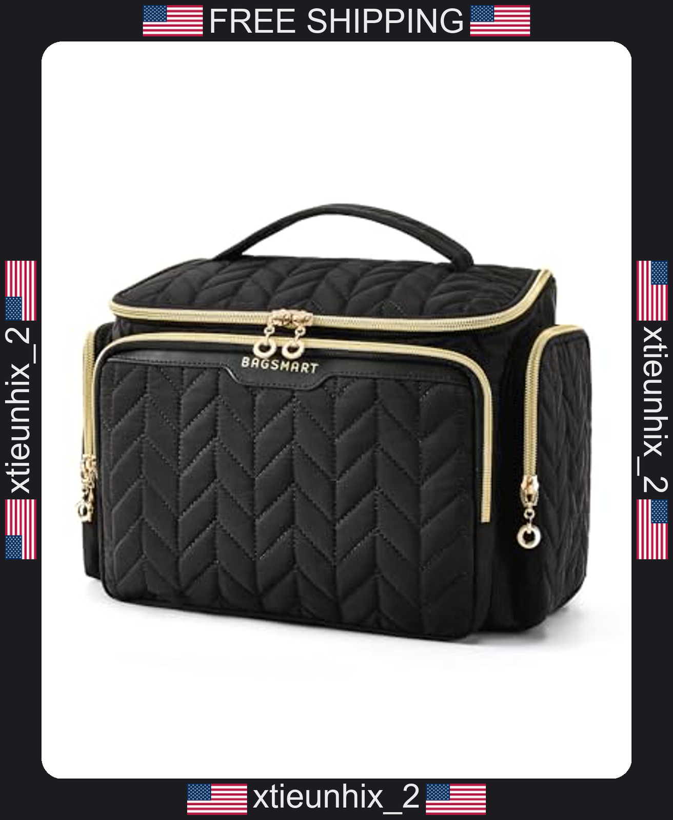 Travel Toiletry Bag with Waterproof Pockets and Handle, Puffy Fabric, Large