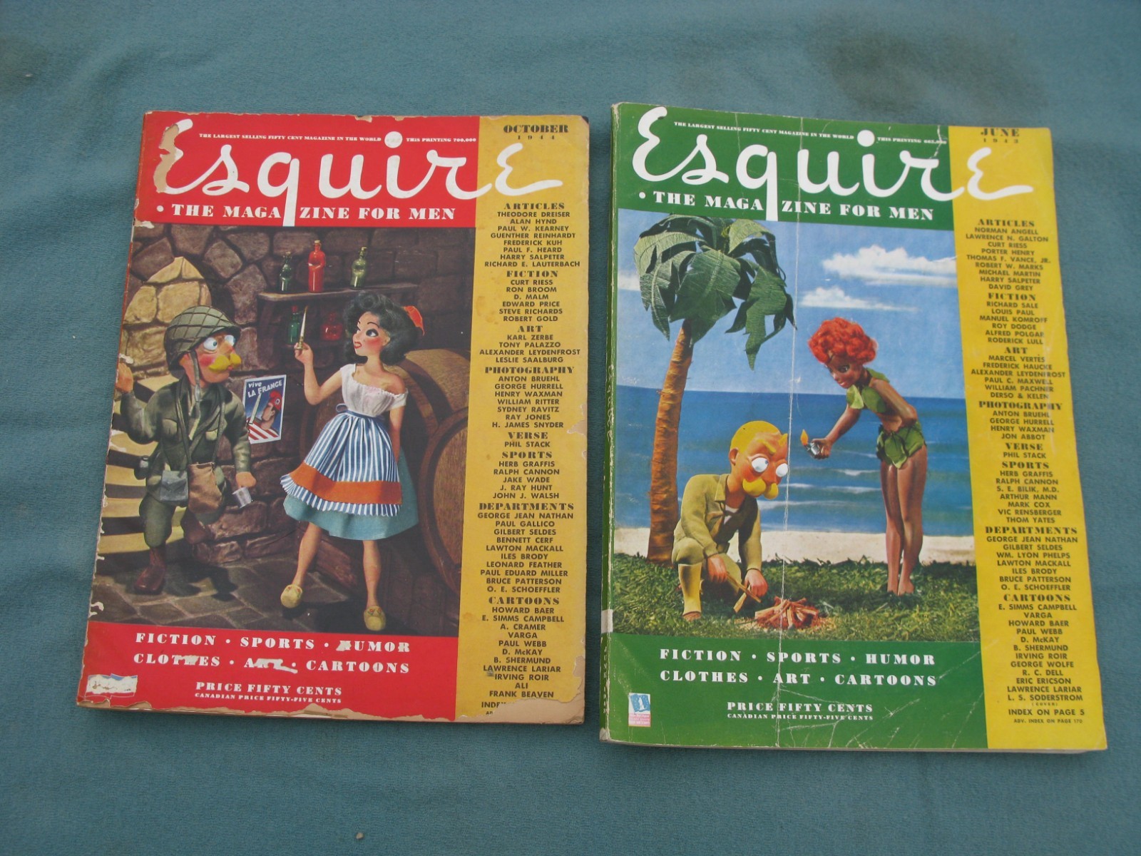 Lot Of 2 Vintage Esquire Magazines June 1943 & Oct 1944 W Varga Foldouts Lot Of 2 Vintage Esquire Magazines June 1943 & Oct 1944 W Varga Foldouts