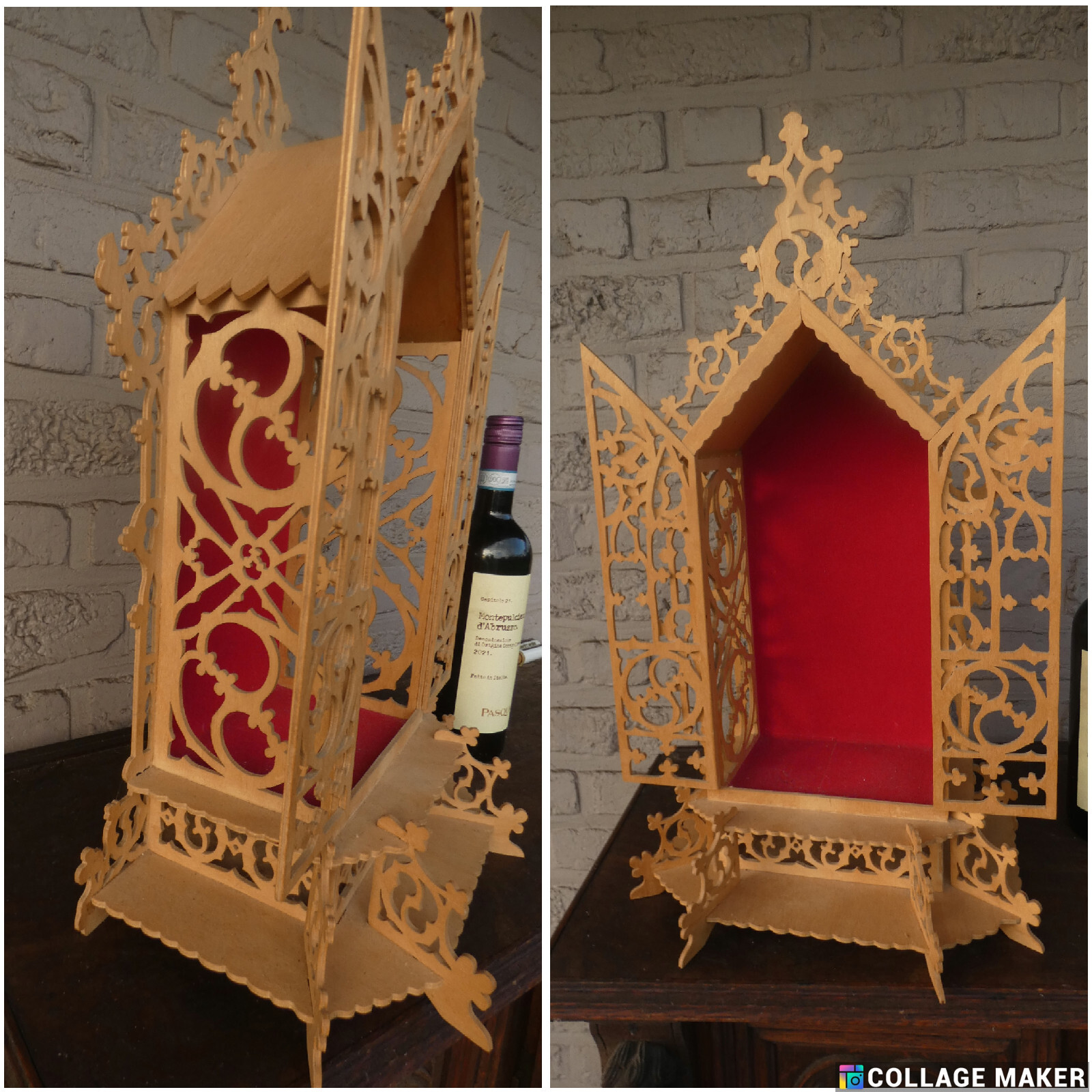 Vintage wood cut religious home altar chapel neo gothic design rare Vintage wood cut religious home altar chapel neo gothic design rare