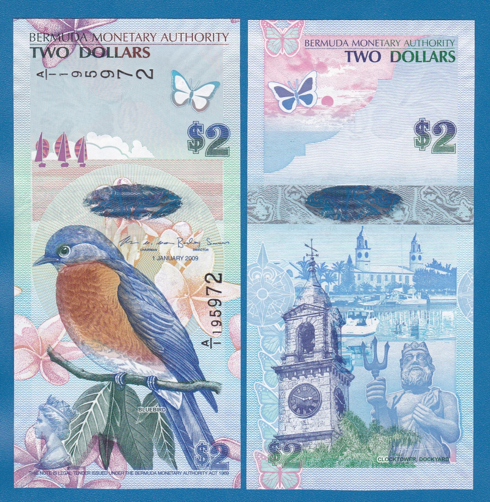 Bermuda 2 Dollars P 57b 2009 UNC ( P 57 b ) Prefix A/1 New Sign. Cossar Simmons.