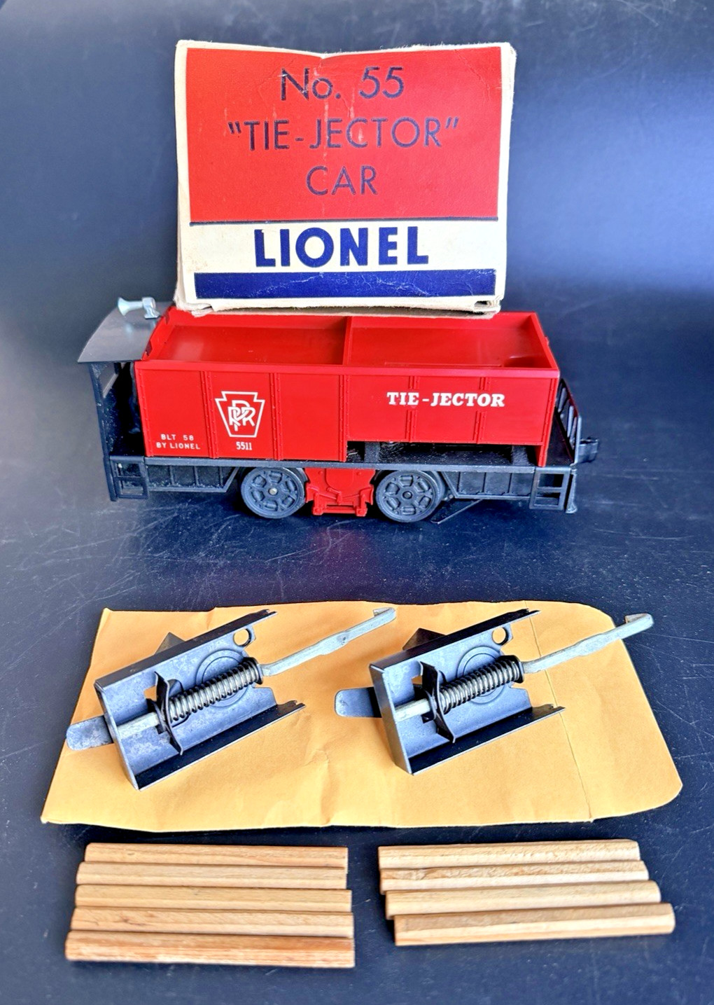 Lionel No. 55 Tie-Jector Car PRR 5511 O Gauge Boxed w/Ties & Ejectors Untested