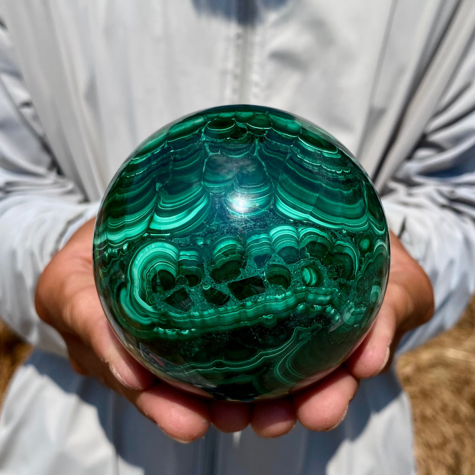 2.07LB Rare Natural Malachite quartz hand Carved sphere Crystal Healing