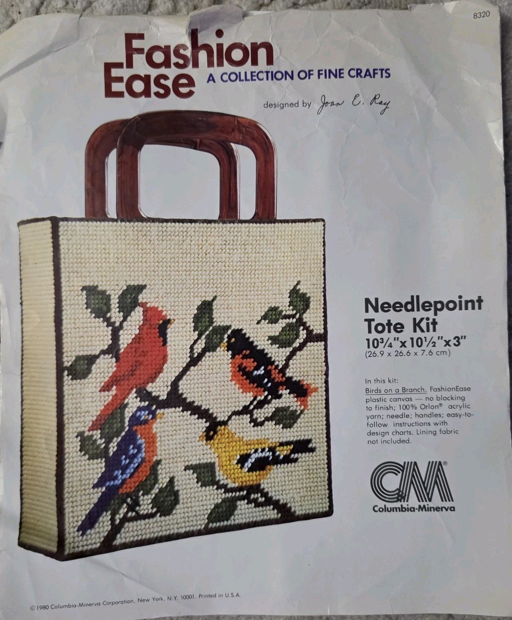 Vintage Columbia Minerva Needlepoint Tote Kit Birds on a Branch Handle -Started