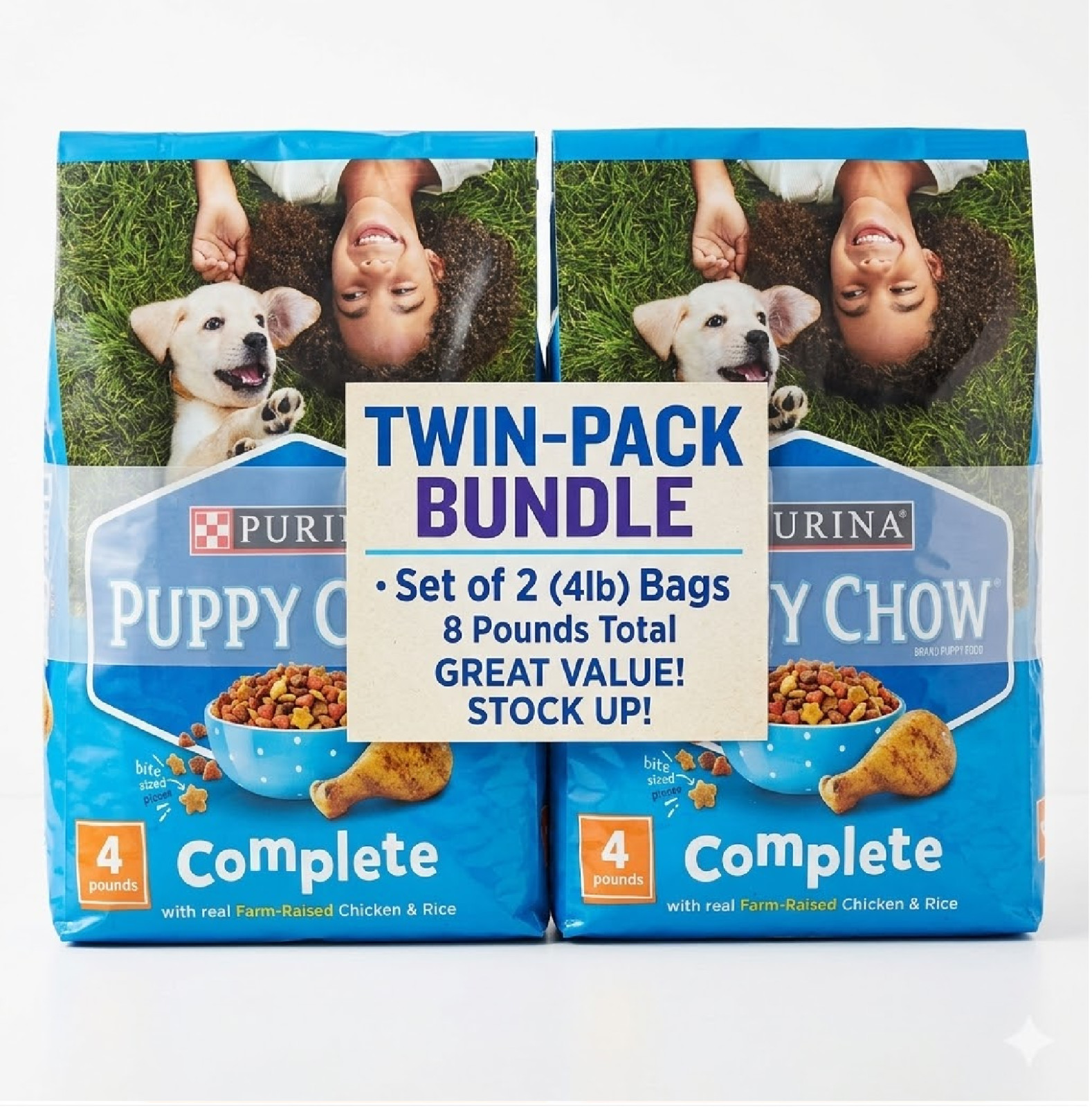 2pk Purina Puppy Chow Complete Dry Dog Food, High Protein Farm-Raised, 4 lb Bag