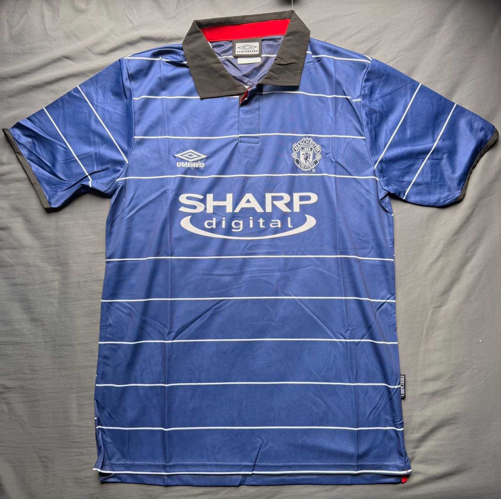 Retro Umbro Manchester United SHARP Blue/White Soccer Jersey Size Large Retro Umbro Manchester United SHARP Blue/White Soccer Jersey Size Large
