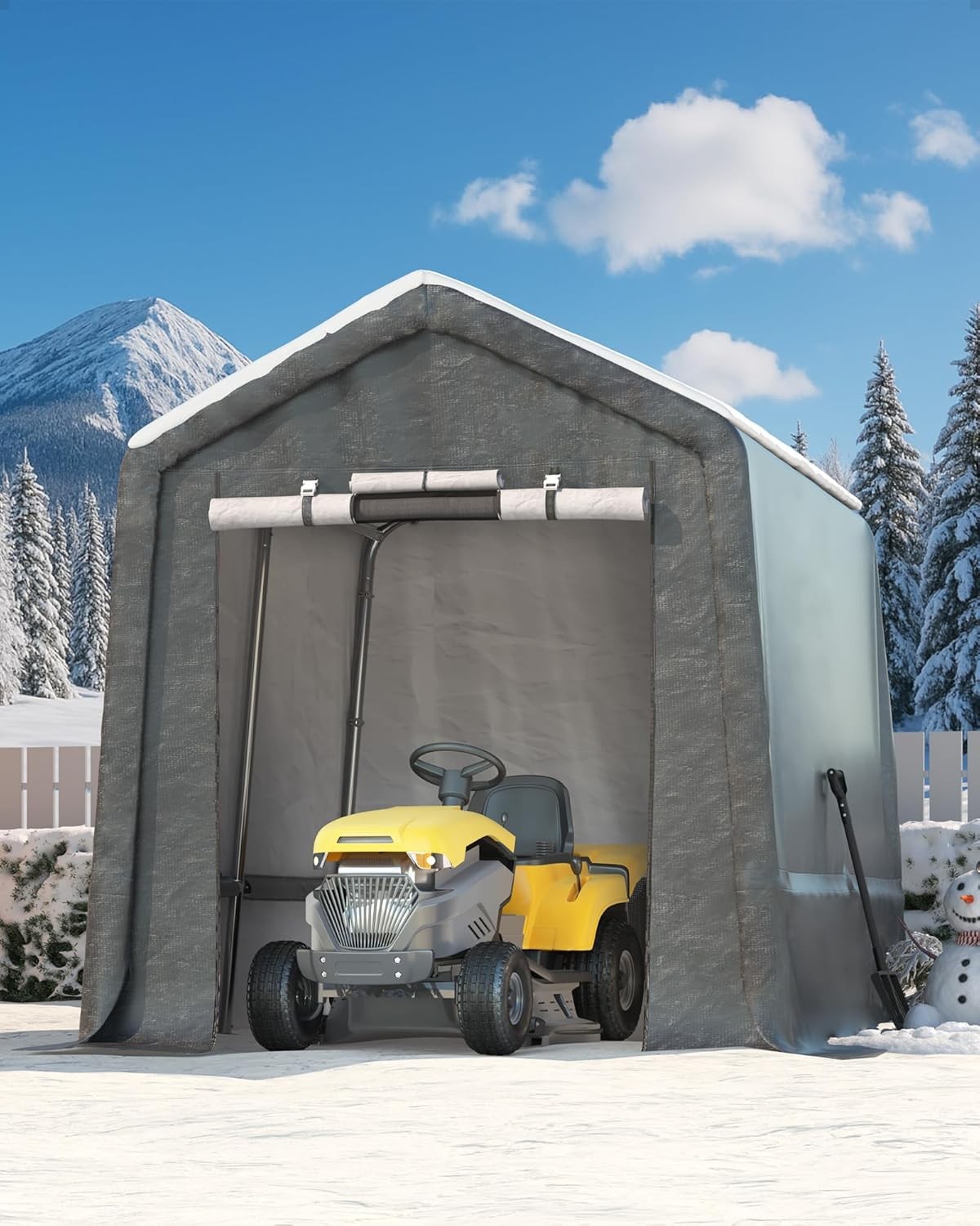 7x10 ft Portable Storage Shed 240G Heavy-Duty Waterproof PE Tarp w/ Roll-Up Door