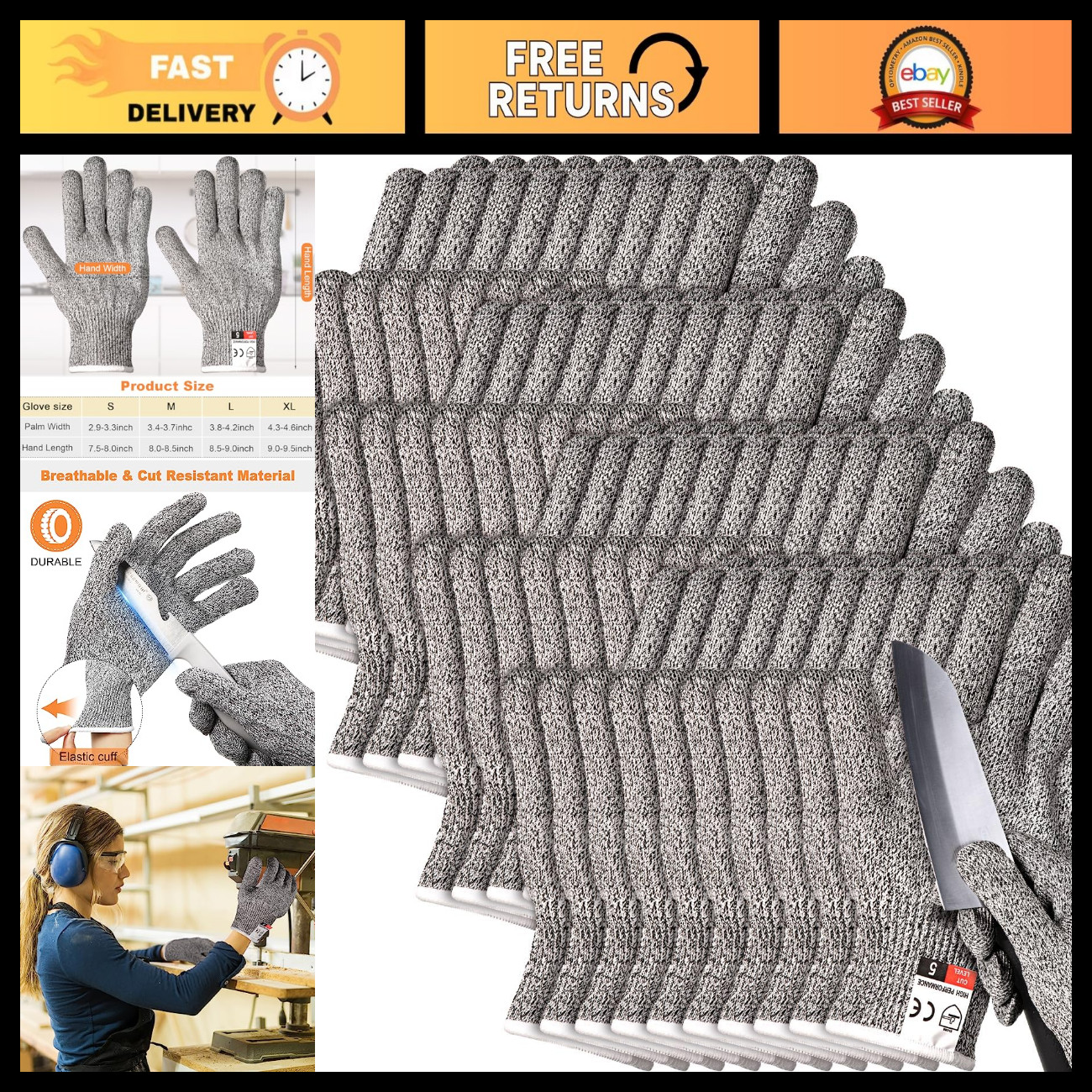 20 Pairs Cut Resistant Gloves Level 5 Safety Work Gear, Durable & Flexible 20 Pairs Cut Resistant Gloves Level 5 Safety Work Gear, Durable & Flexible