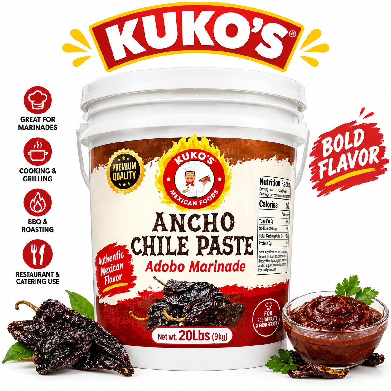 Kuko\'s Ancho Chile Paste Adobo Marinade 20 LBS Mexican Cooking Sauce Kuko\'s Ancho Chile Paste Adobo Marinade 20 LBS Mexican Cooking Sauce