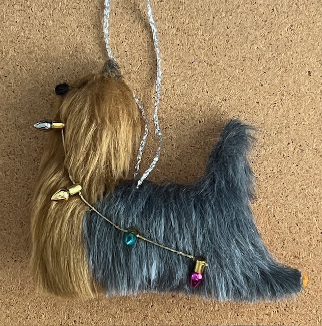 YORKSHIRE TERRIER  with CHRISTMAS FAIRY LIGHTS - Part Needle Felted DOG