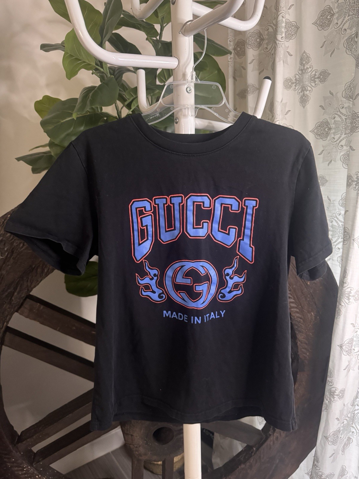 Gucci Men’s Collegiate Interlocking GG Logo Black Cotton T-Shirt Italy M