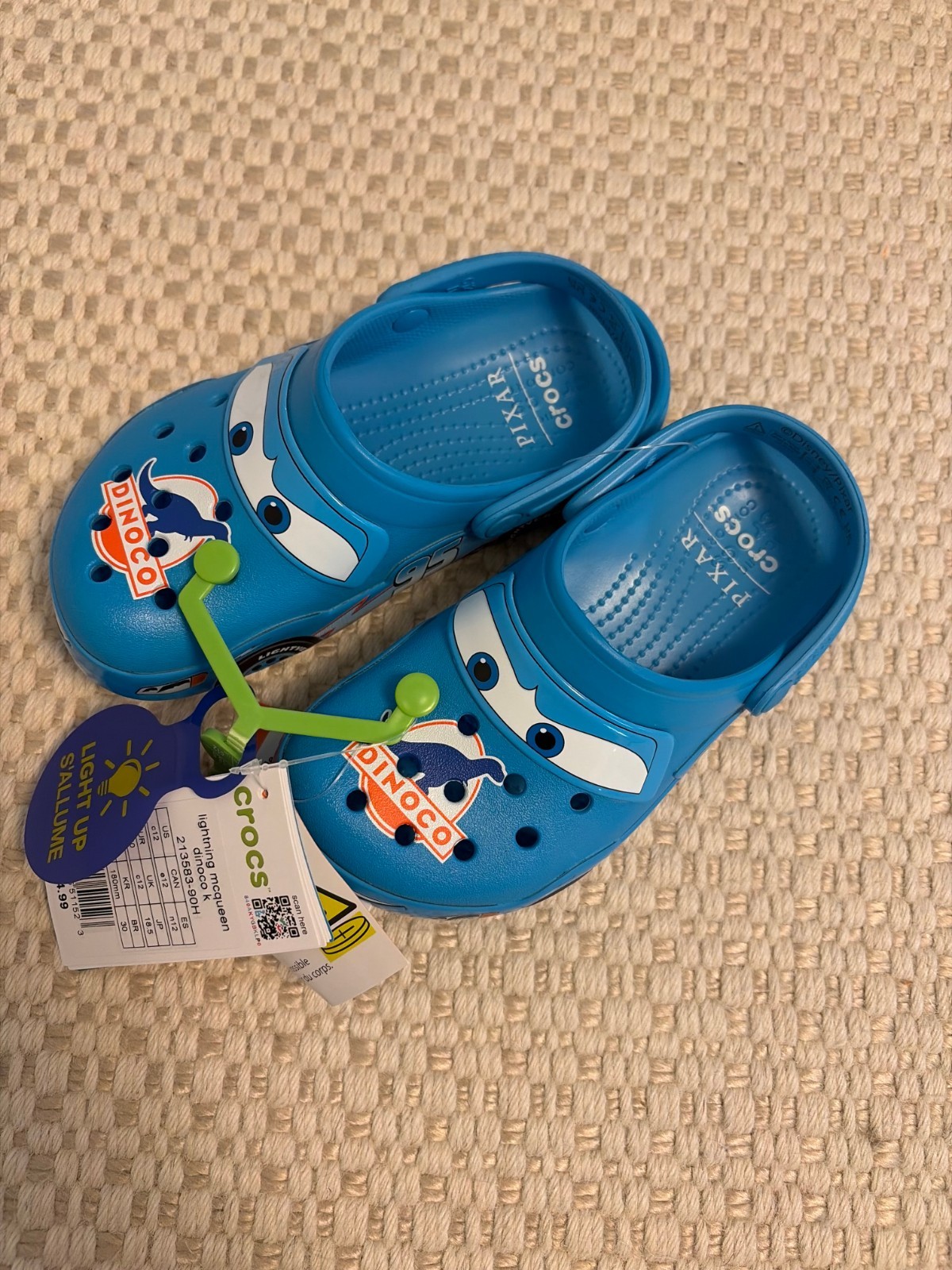 Crocs Toddler Light Up Lightning McQueen Dinoco Crocband Clog Blue C8 New Pixar