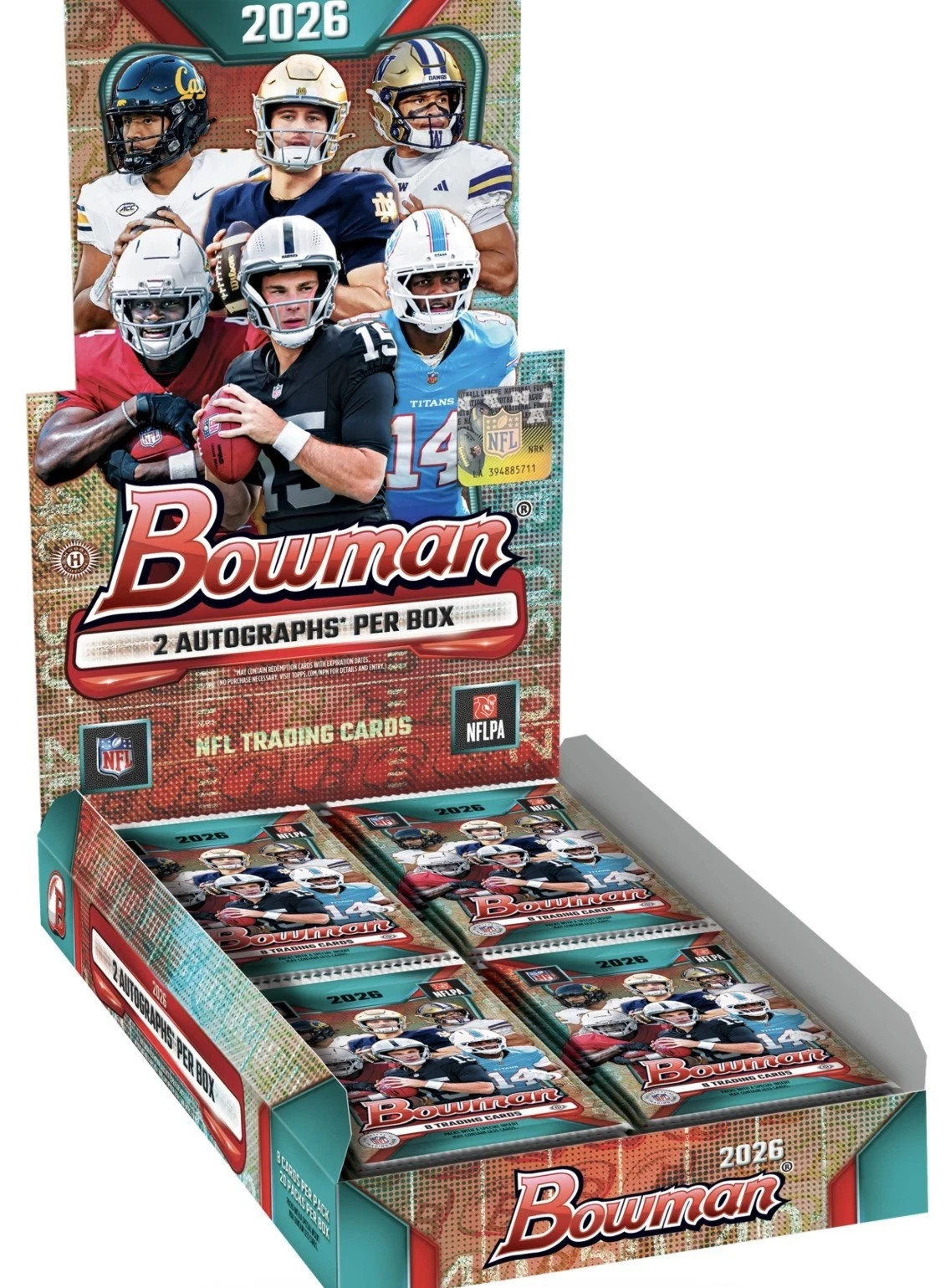 2026 BOWMAN FOOTBALL HOBBY BOX (2 AUTOs) w/Chrome NFL Brand New Presale QTY