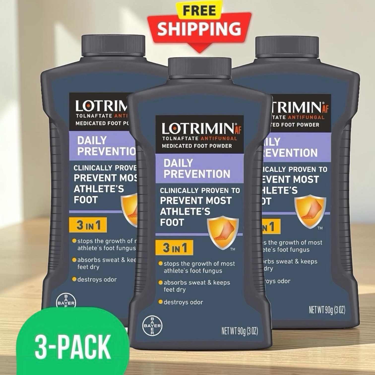3 Pack Lotrimin AF Athletes Foot Daily Prevention Medicated Foot Powder EXP:9/27