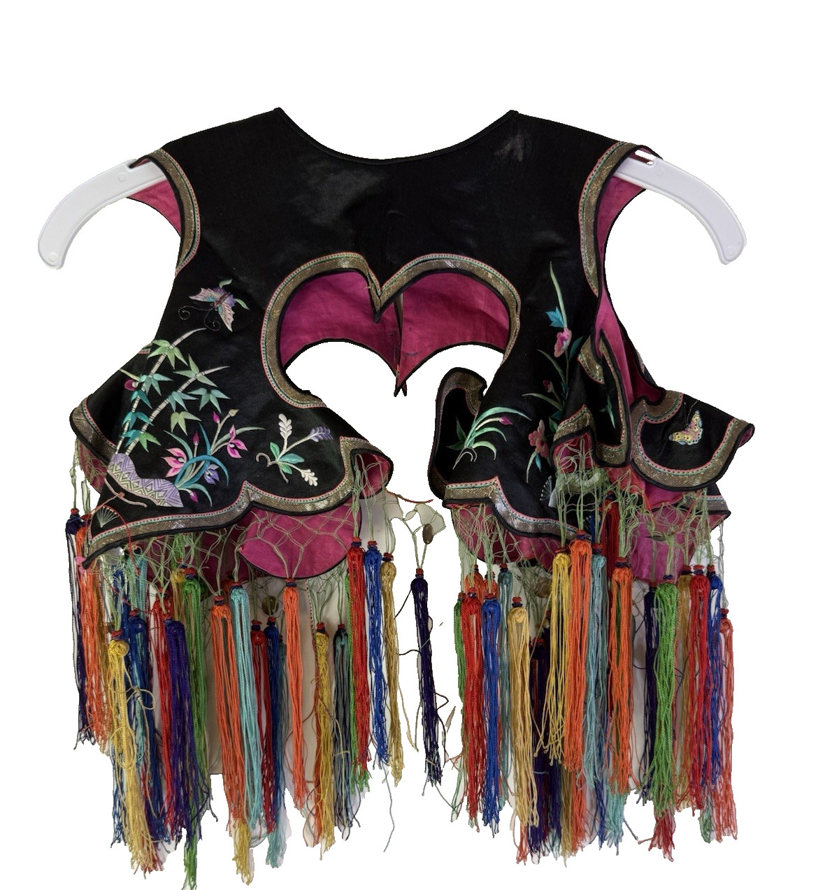 Antique Vintage Chinese Capelet Cloud Collar Rainbow Fringe Tassel