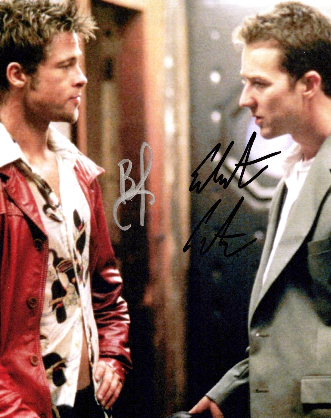 BRAD PITT + EDWARD NORTON Signed 8x10 Autograph + COA Tyler Durden Fight Club BRAD PITT + EDWARD NORTON Signed 8x10 Autograph + COA Tyler Durden Fight Club