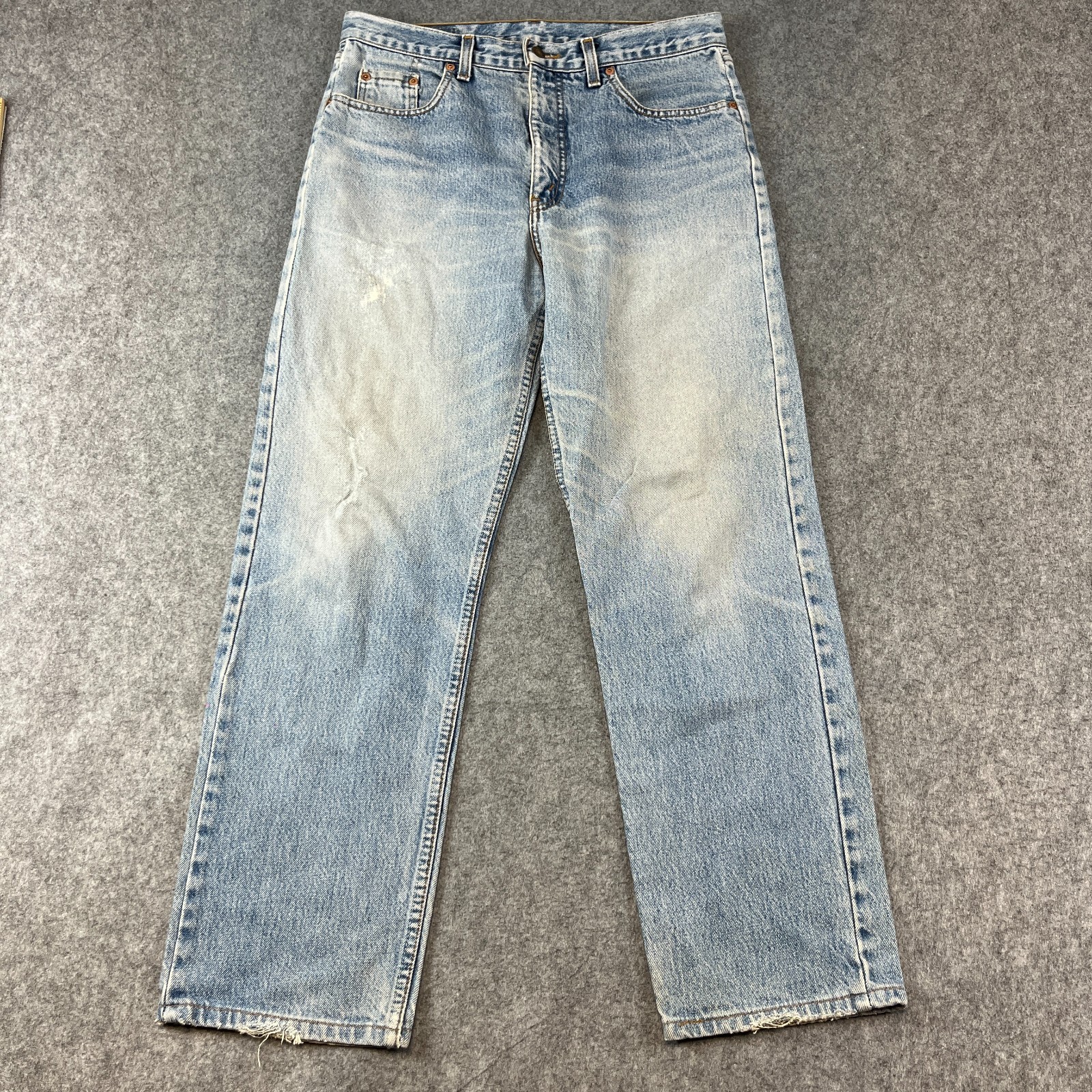 VINTAGE Levi\'s Mens Jeans Straight 32 30 Light Wash Blue 90s Orange Tab Whiskers