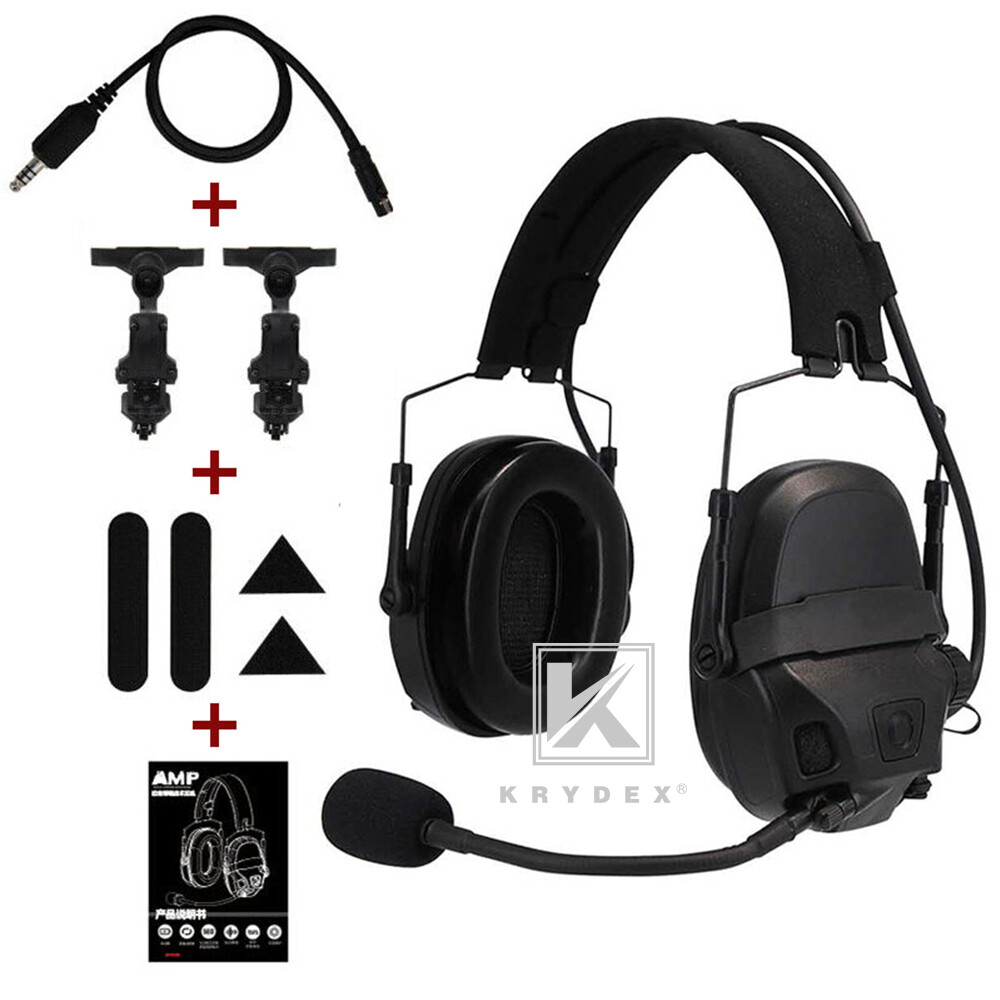 KRYDEX FCS Tactical AMP Headset Pickup Noise Reduction Helmet Shooting Earmuff