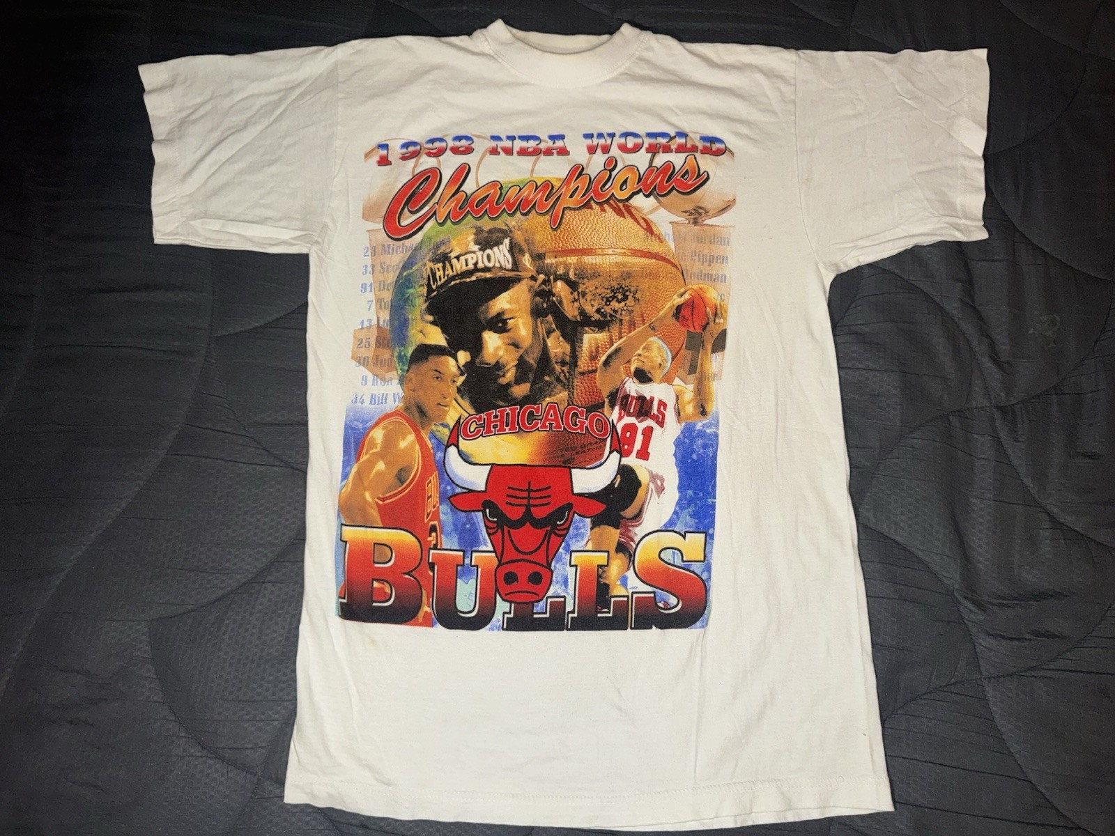 Vintage 90s Chicago Bulls 1998 Champions Rap Tee White T Shirt Size Medium Rare Vintage 90s Chicago Bulls 1998 Champions Rap Tee White T Shirt Size Medium Rare