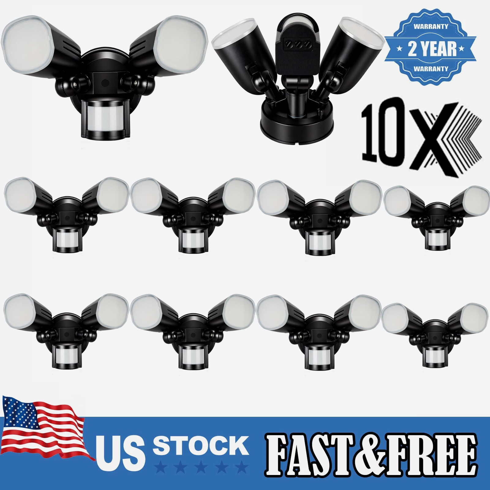 10PCS LED Motion Sensor Light 100W Outdoor IP65 Waterproof Security Lamp US