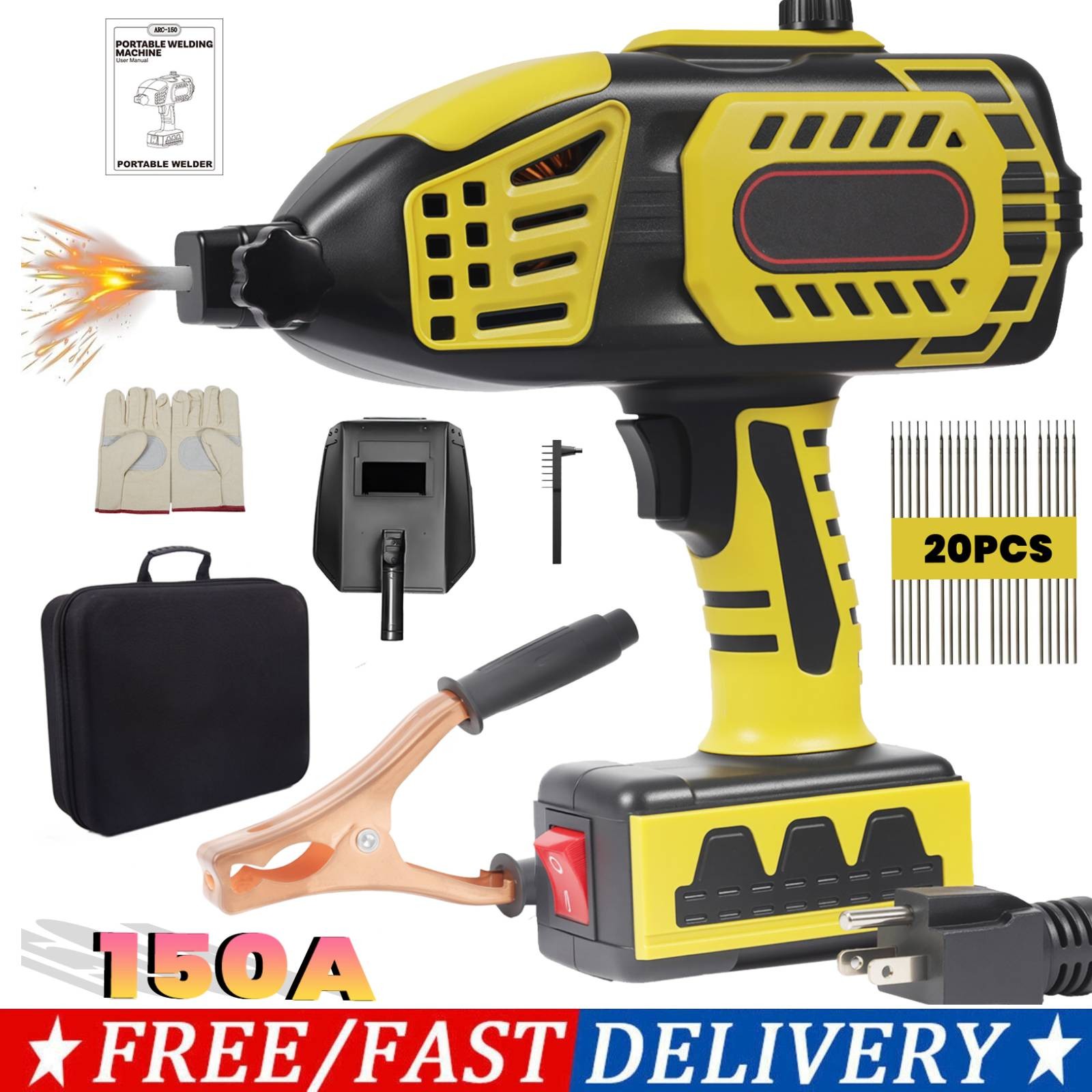 Handheld Welding Machine 110V 20-150Amp Portable ARC Welder Gun w/ 20Pcs Rods Handheld Welding Machine 110V 20-150Amp Portable ARC Welder Gun w/ 20Pcs Rods