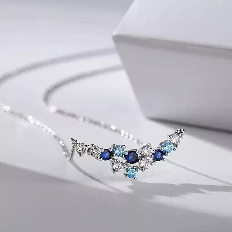 2Ct Round Cut Simulated Sapphire Women\'s Pretty Necklace 14K White Gold Plated 2Ct Round Cut Simulated Sapphire Women\'s Pretty Necklace 14K White Gold Plated