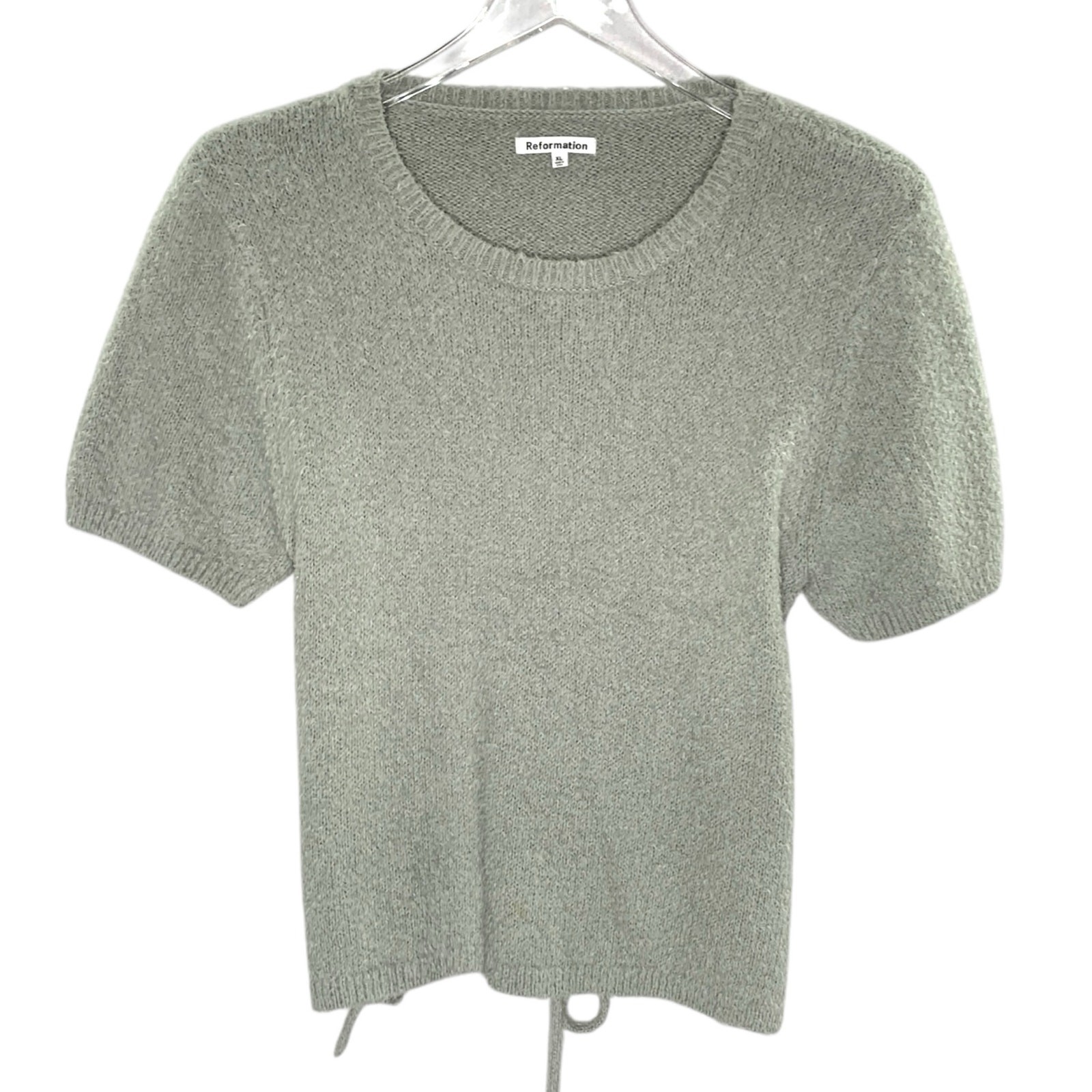 Reformation XL Adriel Tie Back Textured Sweater Dove Gray Cut Out Back