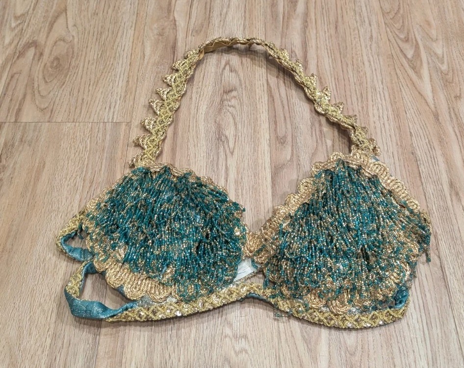 Vintage 50s 60s Homemade Belly Dance Bra Top Burlesque Costume Sequin Tassel