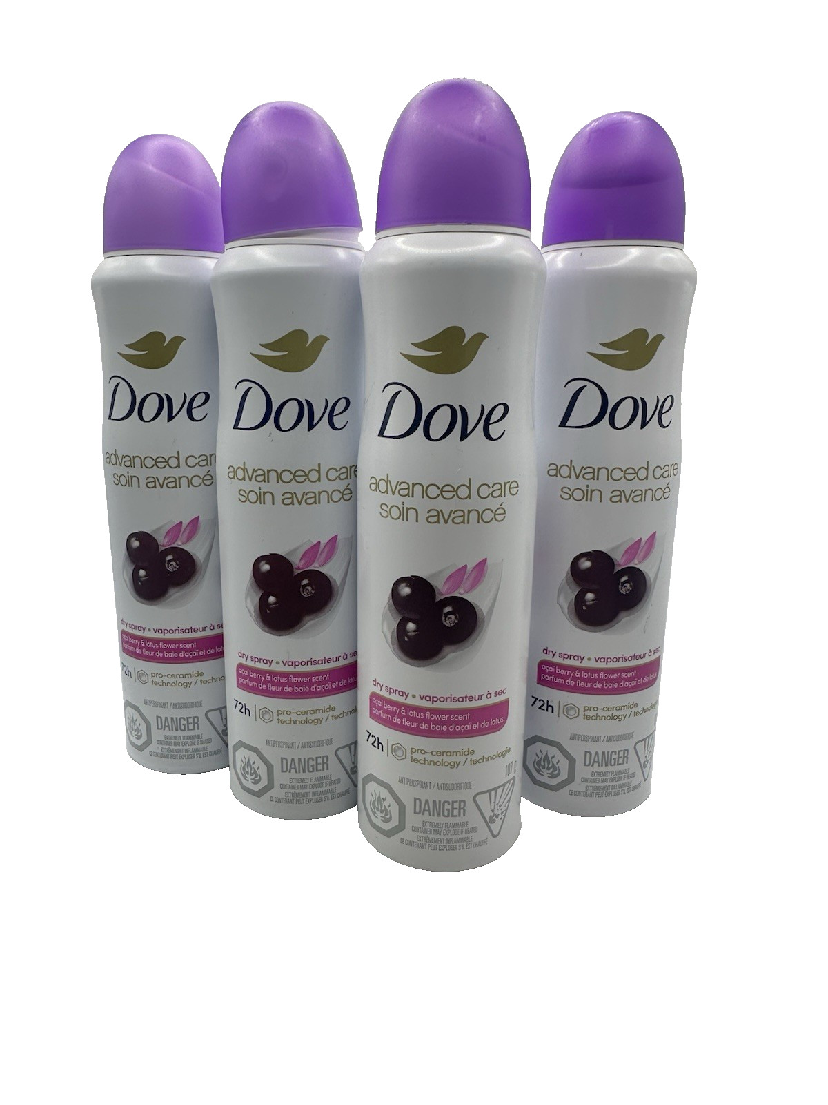 4X Dove Advanced Care Antiperspirant Dry Spray 3.8 oz Acai Berry Lotus Flower