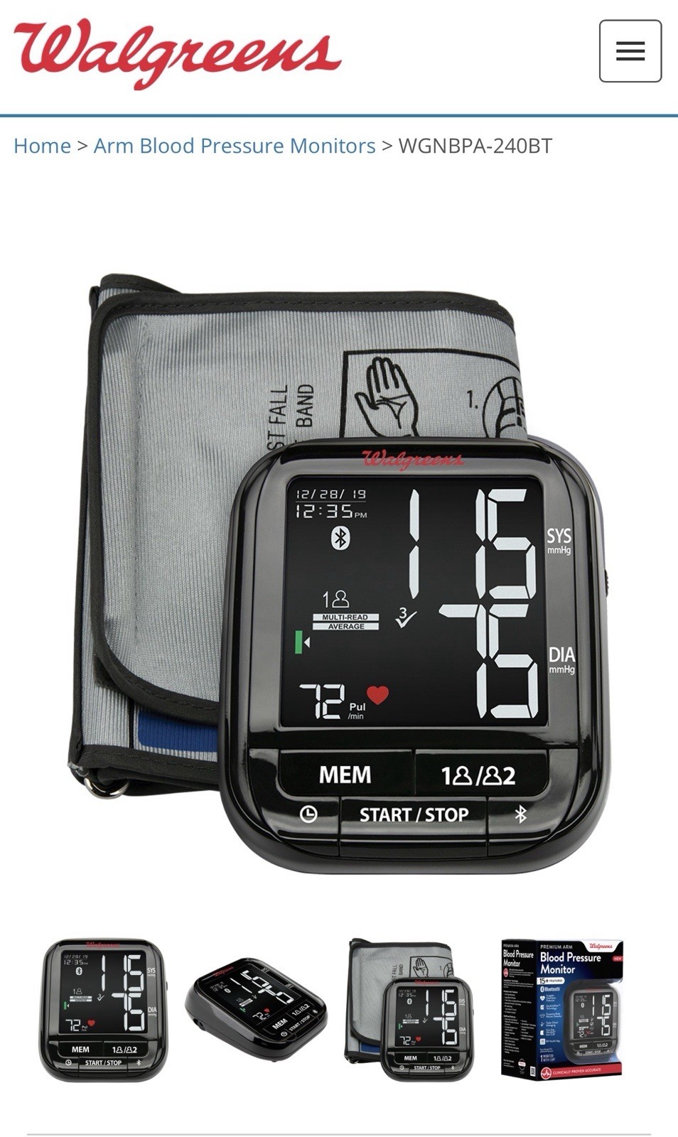 Walgreens Premium Arm Blood Pressure Monitor - 897652 (Black)