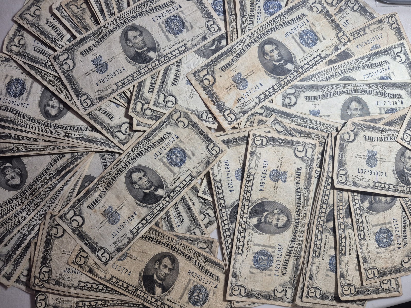1934 $5 Five Dollar Blue Seal Note Silver Certificate LOT IS  EACH FOR 1 NOTE