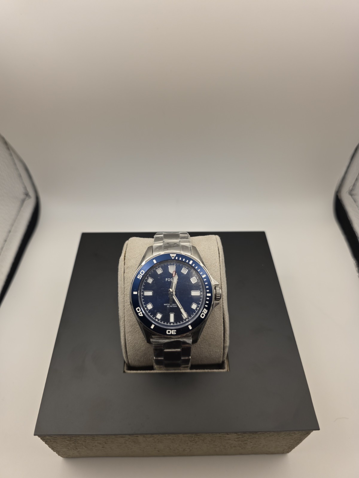 Fossil Men\'s Chronograph Quartz Blue Dial 44mm Stainless Bracelet 50m Box