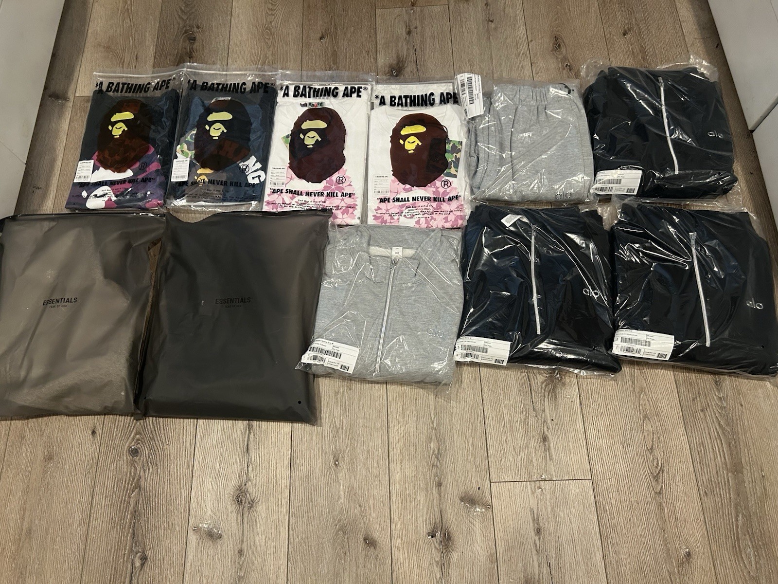 A Bathing Ape BAPE + Fear of God Essentials + Alo Tees/Hoodies Mixed Lot