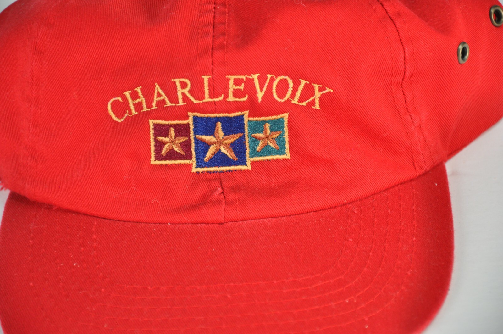 Charlevoix Michigan Red Strapback Cap Sportsman Vintage Hat