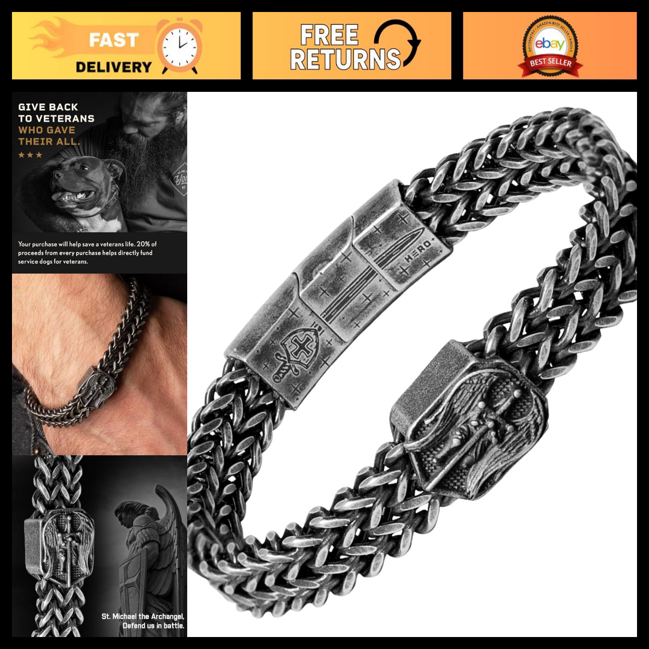 Stainless Steel Men\'s Bracelet - Saint Michael \'Defend Us\' Religious Jewelry
